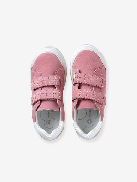 Hook-and-Loop Leather Trainers for Girls, Designed for Autonomy bordeaux red+gold+rose - vertbaudet enfant 