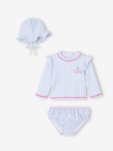 Maillot bain 3 pièces rayures bleu clair - vertbaudet enfant 