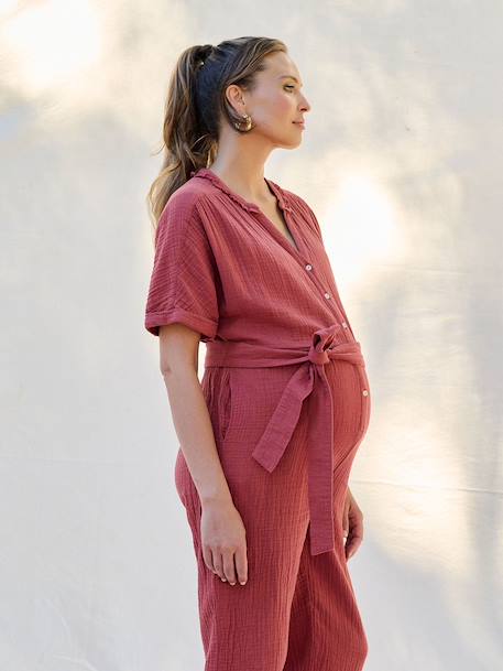 Cotton muslin nursing jumpsuit terracotta - vertbaudet enfant 