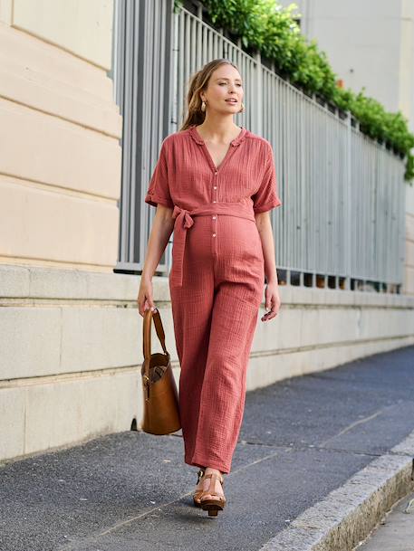Cotton muslin nursing jumpsuit terracotta - vertbaudet enfant 