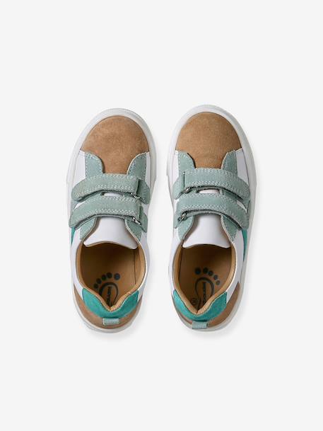 Leather Trainers with Hook-and-Loop Fasteners for Boys, Designed for Autonomy denim blue+navy blue+set blue+set green - vertbaudet enfant 