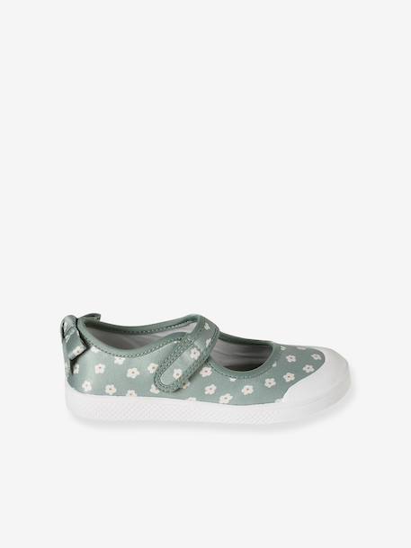 Girls' synthetic mary janes with touch 'n' close fastening printed green - vertbaudet enfant 