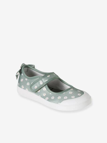 Girls' synthetic mary janes with touch 'n' close fastening printed green - vertbaudet enfant 