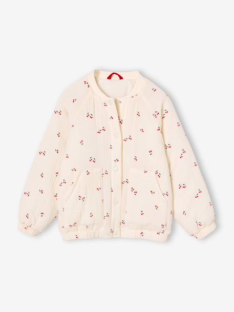 Blouson matelassé style bomber en gaze de coton fille rose poudré+vanille - vertbaudet enfant 