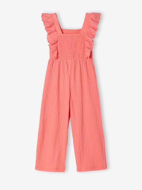 Girl's ruffled jumpsuit coral - vertbaudet enfant 