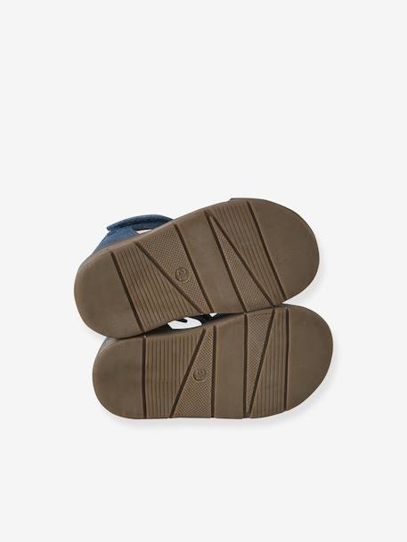 Leather Sandals with Hook-&-Loop Fastenings, for Babies denim blue+sandy beige - vertbaudet enfant 