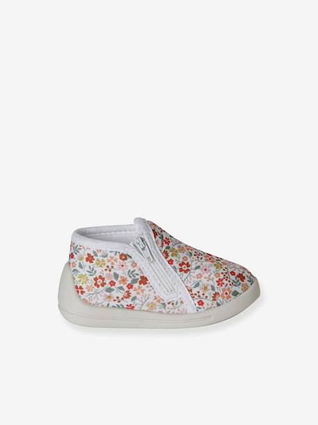 Chaussons zippés bébé en toile beige imprimé+blanc imprimé+rose imprimé+rose pâle - vertbaudet enfant 