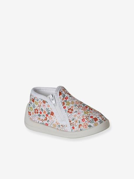 Chaussons zippés bébé en toile beige imprimé+blanc imprimé+rose imprimé+rose pâle - vertbaudet enfant 