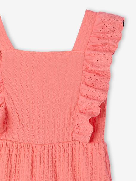 Girl's ruffled jumpsuit coral - vertbaudet enfant 