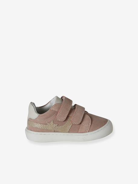 Leather baby trainers with hook and loop fasteners pale pink - vertbaudet enfant 