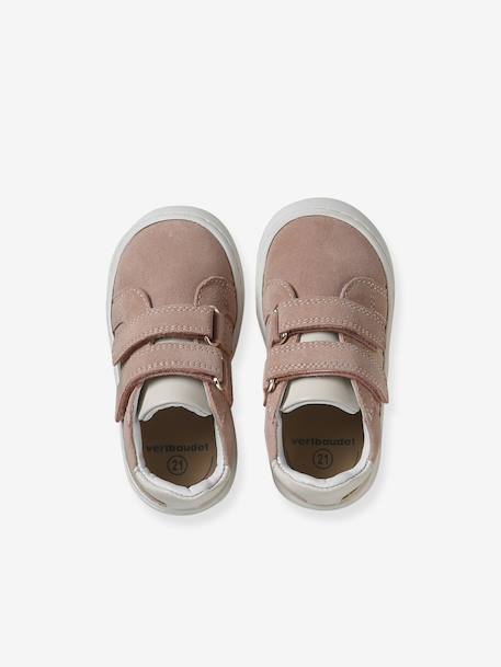 Leather baby trainers with hook and loop fasteners pale pink - vertbaudet enfant 