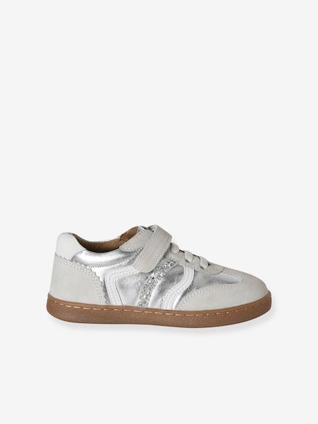 Girls' low-cut leather trainers silver - vertbaudet enfant 