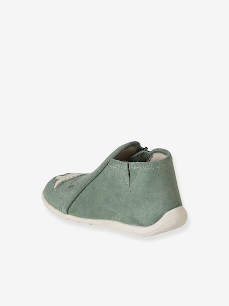 Soft leather baby slippers with zip sage green - vertbaudet enfant 