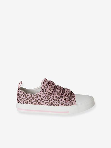 Printed Canvas Trainers with Hook-and-Loop Straps for Children printed beige+printed pink - vertbaudet enfant 