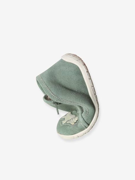 Soft leather baby slippers with zip sage green - vertbaudet enfant 
