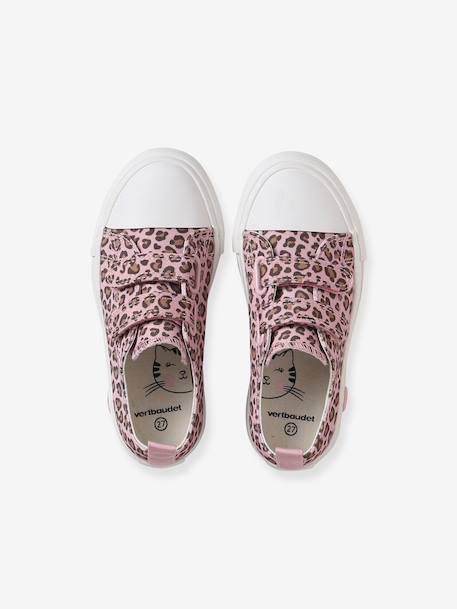 Printed Canvas Trainers with Hook-and-Loop Straps for Children, Designed for Autonomy printed beige+printed pink - vertbaudet enfant 