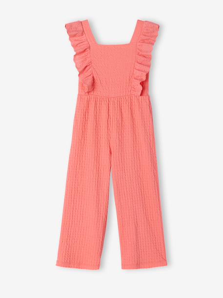 Girl's ruffled jumpsuit coral - vertbaudet enfant 