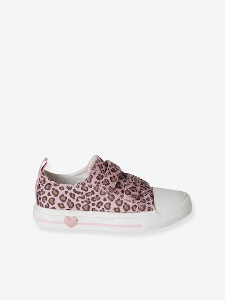 Printed Canvas Trainers with Hook-and-Loop Straps for Children, Designed for Autonomy printed beige+printed pink - vertbaudet enfant 