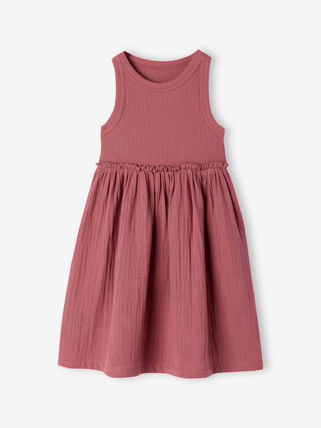Girl's sleeveless dress khaki+old rose - vertbaudet enfant 