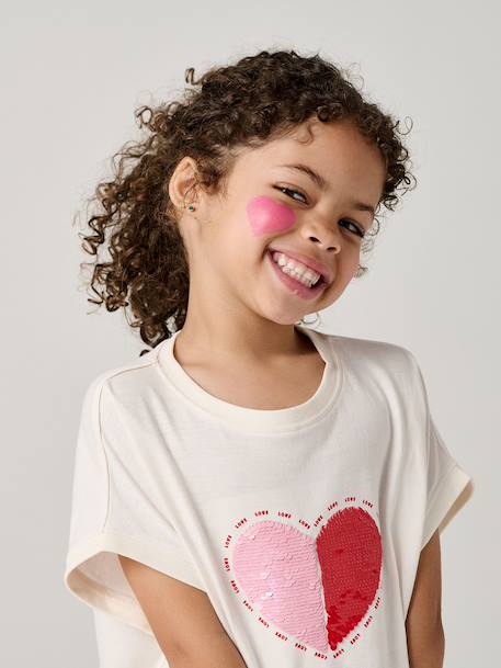 T-Shirt with Sequinned Motif, for Girls aqua green+ecru+lilac - vertbaudet enfant 