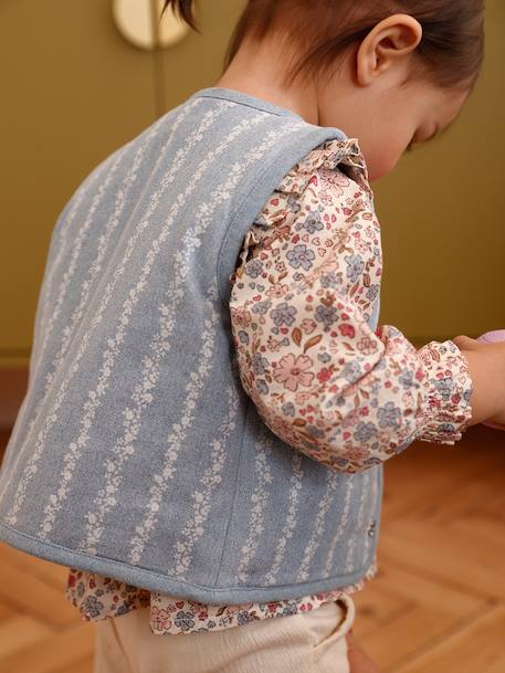 Denim flower sleeveless cardigan for babies stone - vertbaudet enfant 