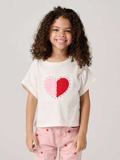 T-Shirt with Sequinned Motif, for Girls aqua green+ecru+lilac - vertbaudet enfant 