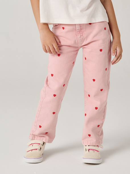 Embroidered girl's mom fit trouser grey green+rosy - vertbaudet enfant 