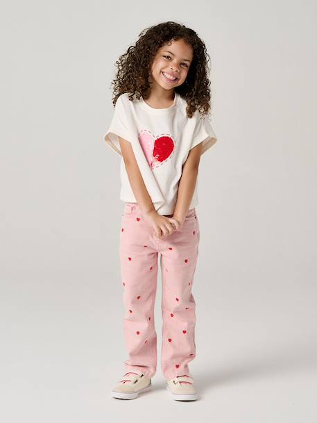 T-Shirt with Sequinned Motif, for Girls aqua green+ecru+lilac - vertbaudet enfant 