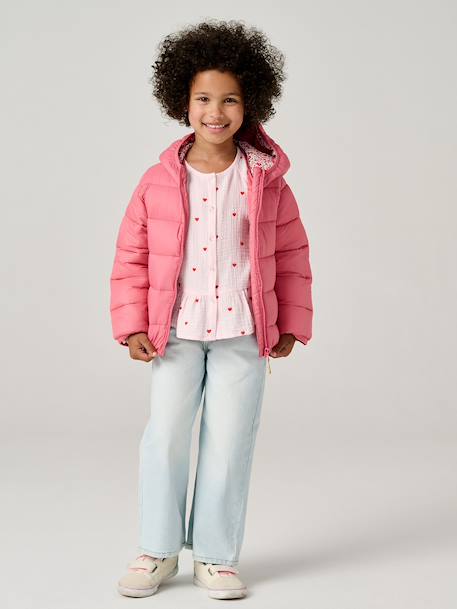 Lightweight hooded puffer jacket for girls grey green+navy blue+old rose+rose - vertbaudet enfant 