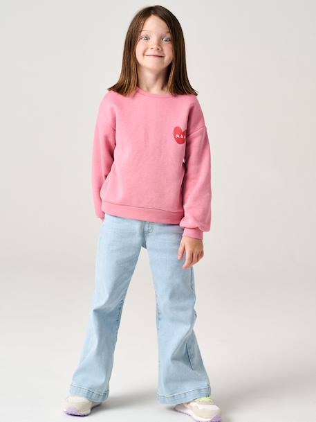 Basics Sweatshirt with Motif for Girls coral+peony pink+vanilla+violet - vertbaudet enfant 