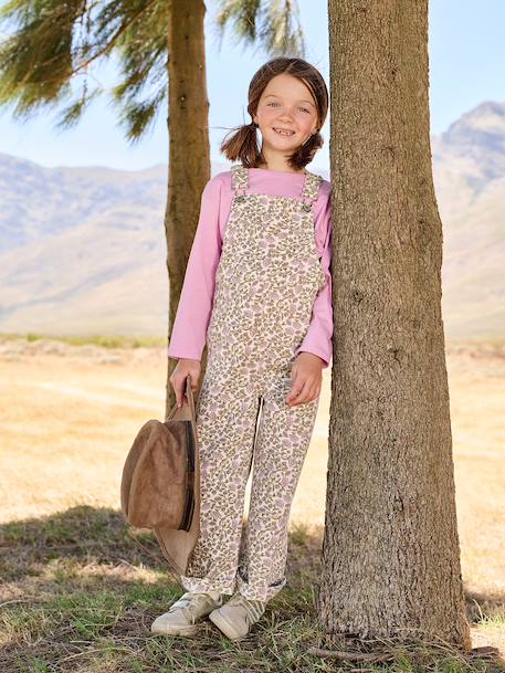 Girl's dungaree with floral print ecru - vertbaudet enfant 