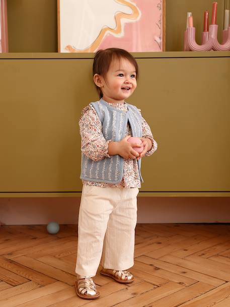 Crinkled Knit Trousers for Baby Girls ecru - vertbaudet enfant 