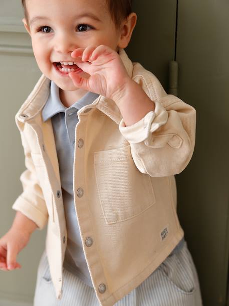 Shirt with Press Studs for Babies sandy beige+taupe - vertbaudet enfant 