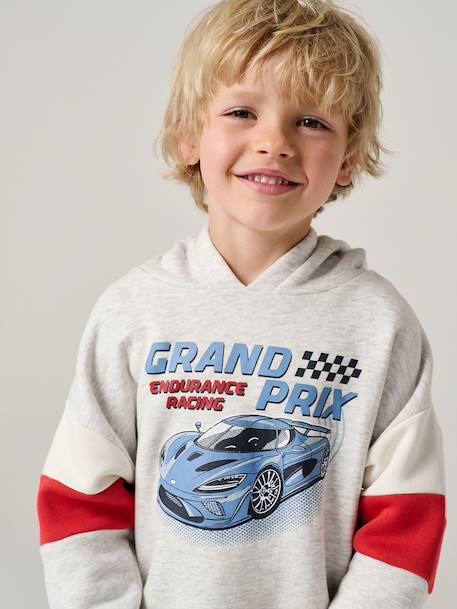 Hooded printed sweatshirt marl grey+marl white+slate blue - vertbaudet enfant 