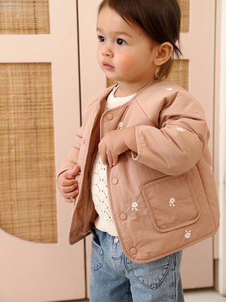 Embroidered padded jacket for baby girls pecan nut - vertbaudet enfant 