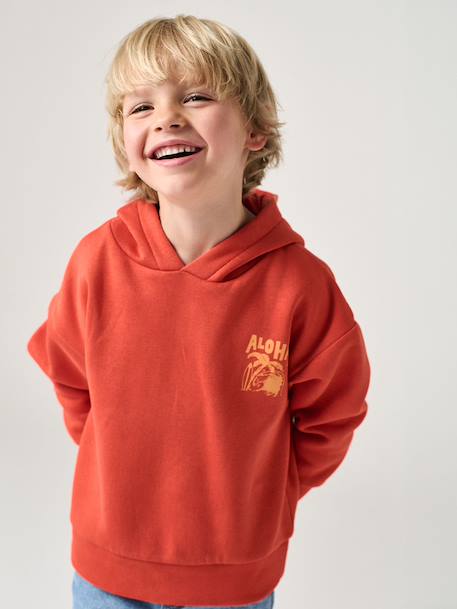 Hoodie with Motif on Chest for Boys, Basics orange+petrol blue - vertbaudet enfant 