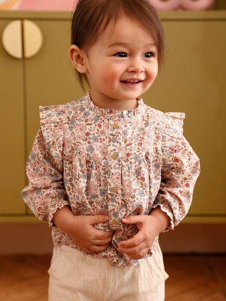 Blouse à volants bébé rose+vanille+vert de gris - vertbaudet enfant 