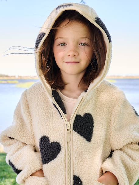 Veste fille sherpa motifs écru+vanille - vertbaudet enfant 