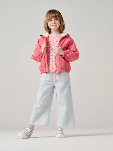 Sherpa-Lined Hooded Windcheater for Girls rose - vertbaudet enfant 