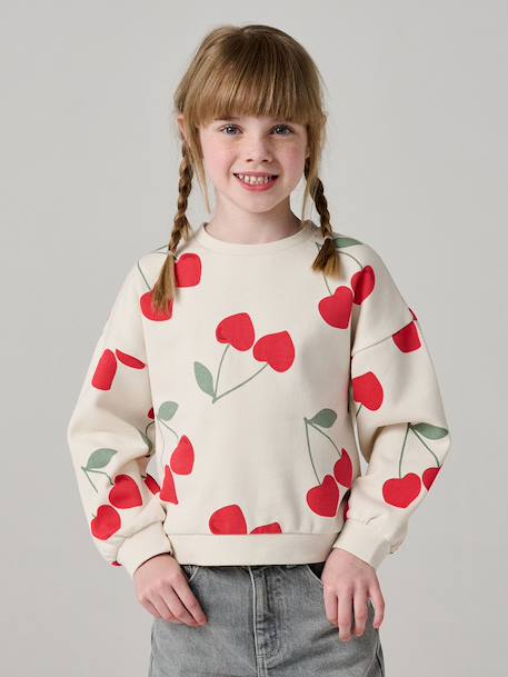 Sweatshirt with Fancy Motifs for Girls printed beige+printed white+rose+vanilla - vertbaudet enfant 