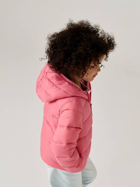 Lightweight hooded puffer jacket for girls grey green+navy blue+old rose+rose - vertbaudet enfant 