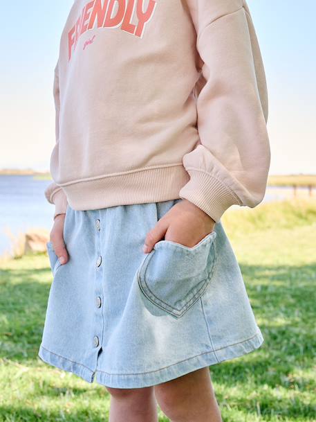 Denim Skirt with Heart Pocket for Girls bleached denim+brut denim - vertbaudet enfant 