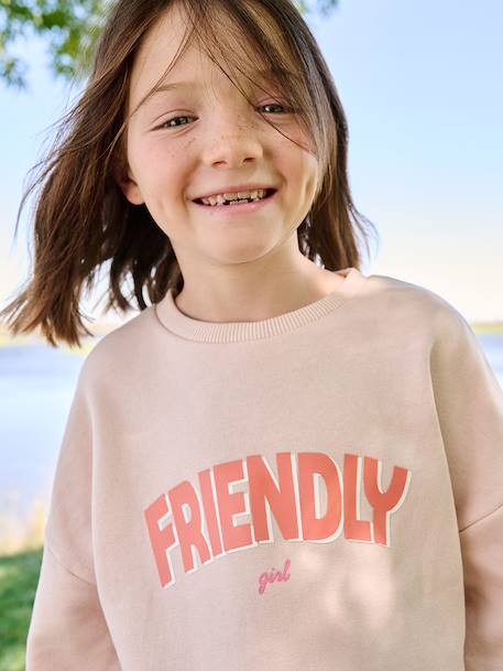 Girl's sweatshirt with positive message aqua green+pale pink - vertbaudet enfant 