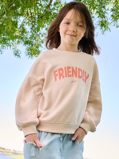 Girl's sweatshirt with positive message aqua green+pale pink - vertbaudet enfant 