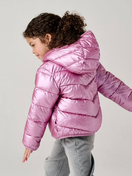 Lightweight hooded puffer jacket with a shimmer effect for girls gold+rose - vertbaudet enfant 