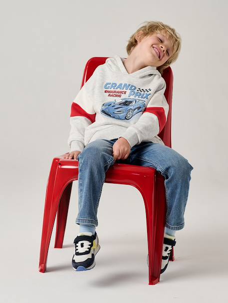 Hooded printed sweatshirt marl grey+marl white+slate blue - vertbaudet enfant 
