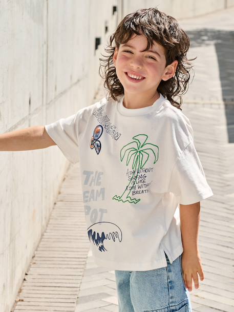T-shirt with short sleeves and surf print ecru - vertbaudet enfant 