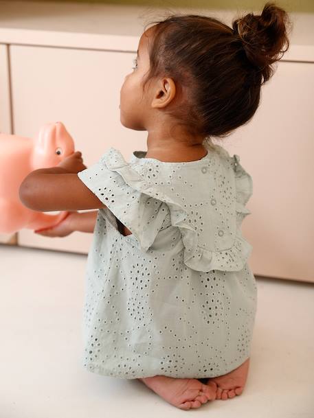 Baby Girls’ Broderie Anglaise Cotton Blouse aqua green - vertbaudet enfant 