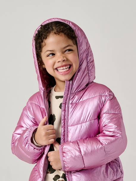 Lightweight hooded puffer jacket with a shimmer effect for girls gold+rose - vertbaudet enfant 