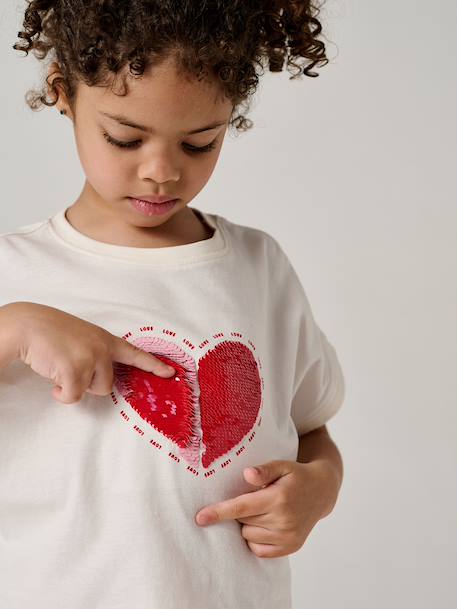 T-Shirt with Sequinned Motif, for Girls aqua green+ecru+lilac - vertbaudet enfant 
